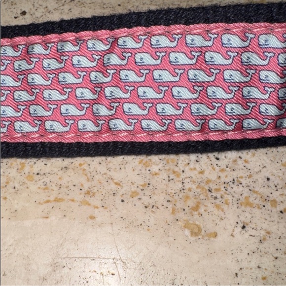 Vineyard Vines Pink Whale Webbing Belt with Brown Leather Trim - Picture 5 of 7